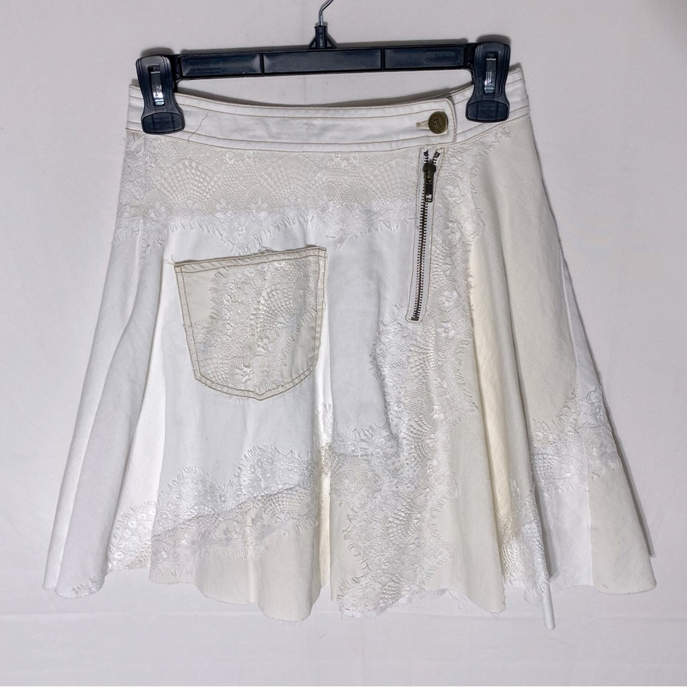 Anthropologie Pilcro White W Cream Lace Mini Skirt 2 Festival Boho Whimsigoth